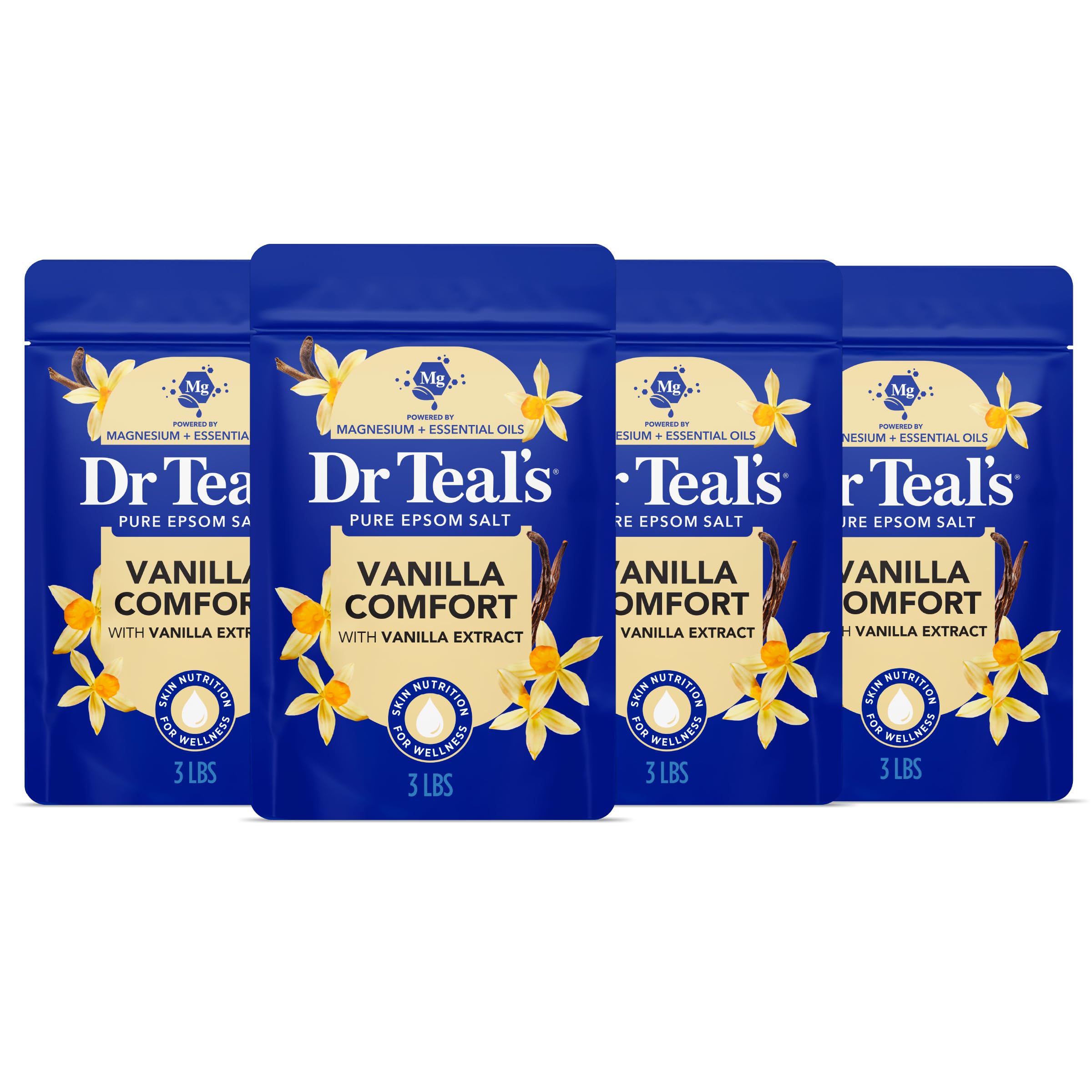 Dr Teal's Pure Epsom Magnesium Salt Soak, Soothe & Sleep with Lavender, 3 lb (Pack of 4)