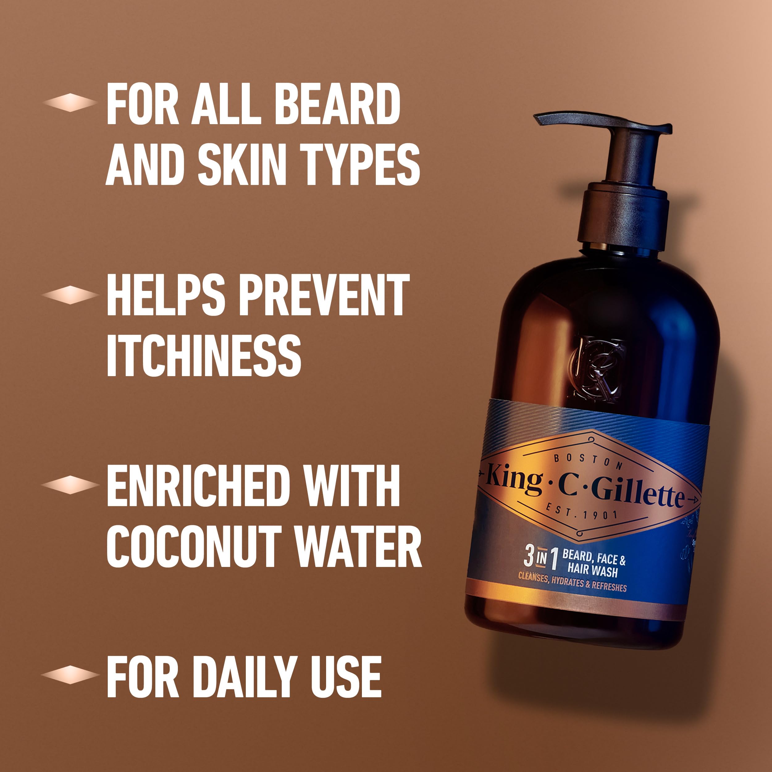 King C. Gillette Beard Wash, Mens Face Wash, 11.8 oz, Infused with Argan Oil and Avocado Oil to Cleanse Hair and Skin