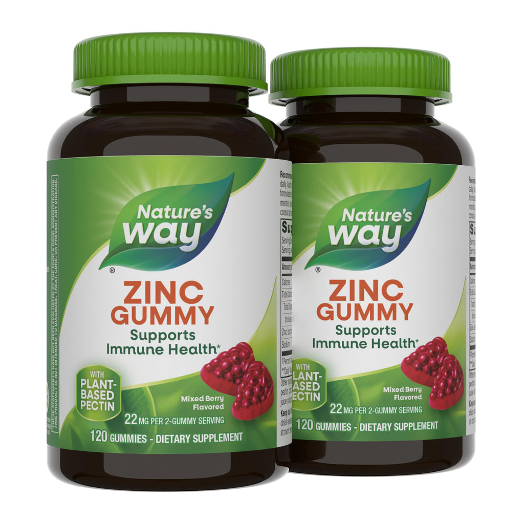Nature's Way Zinc Gummies, 100% Daily Value of Zinc per Serving, 120 ct | Immune Support Gummy for Adults & Kids 9+*, Gluten Free, Plant-Based Pectin, Mixed Berry Flavored
