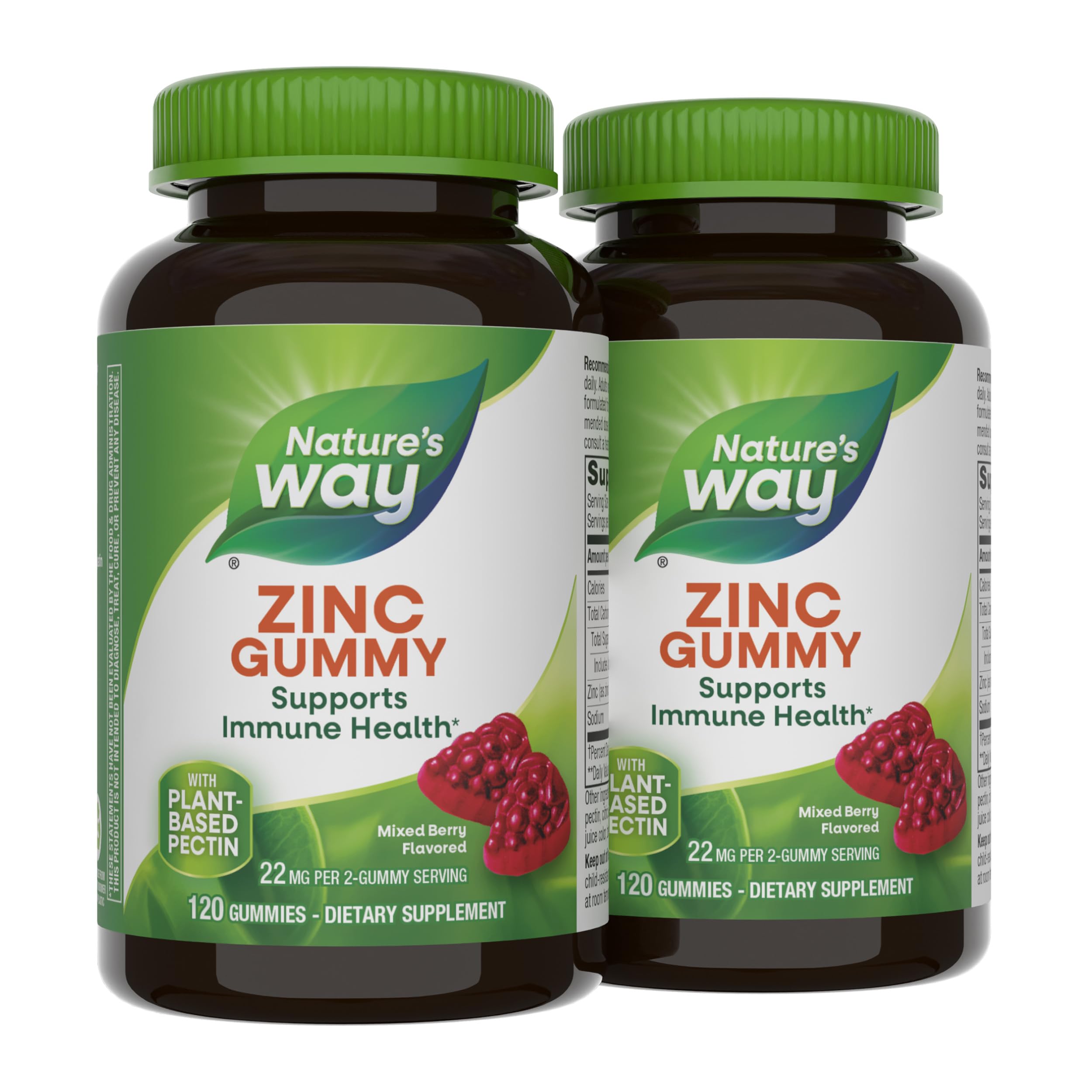 Nature's Way Zinc Gummies, 100% Daily Value of Zinc per Serving, 120 ct | Immune Support Gummy for Adults & Kids 9+*, Gluten Free, Plant-Based Pectin, Mixed Berry Flavored