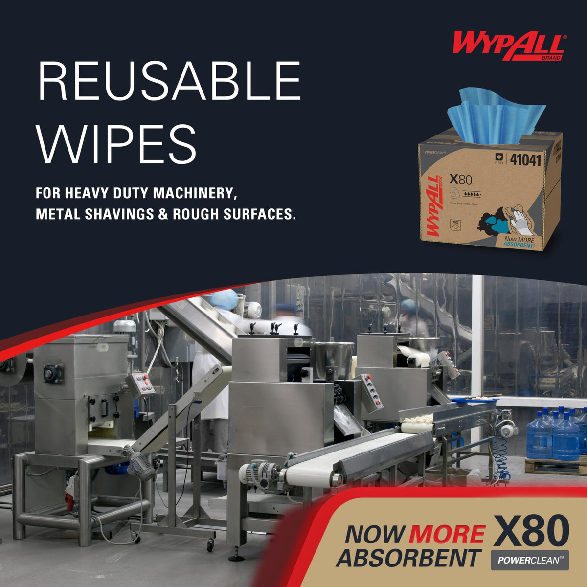 WypAll PowerClean X80 Heavy Duty Cloths, Brag Box, 152 Towels, Blue (41041)