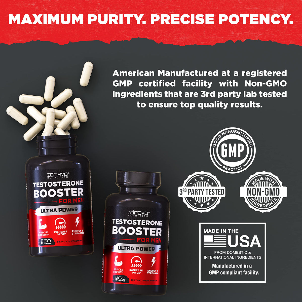 Testosterone Booster for Men - Supports Strength, Stamina, Muscle Growth
