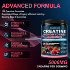 Health4All Creatine Monohydrate Gummies 5g for Men & Women, Creatine Gummy for Strength Energy & Muscle Growth Support Pre-Workout Supplement - Raspberry & Blueberry 120 Gummy