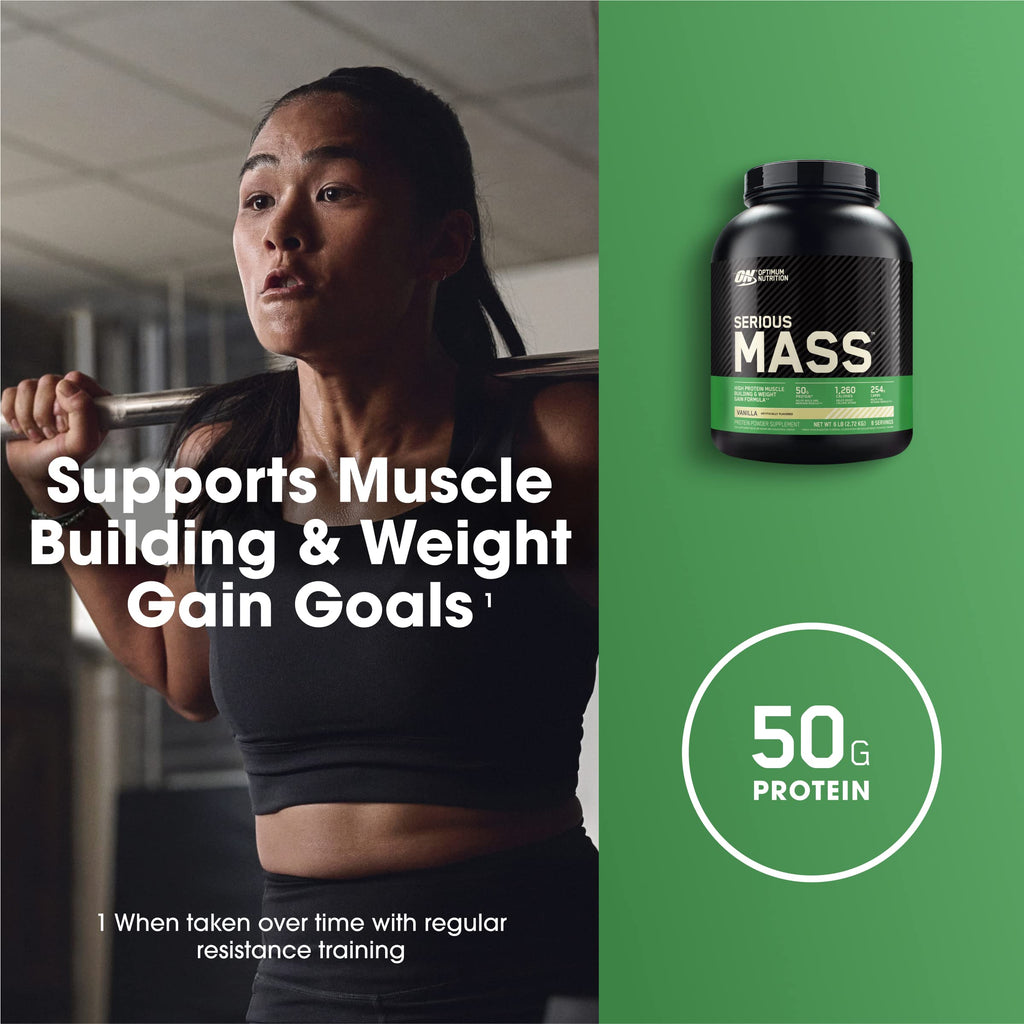 Buy now Optimum Nutrition Serious Mass, Weight Gainer Protein Powder, Mass Gainer, Vitamin C and Zinc for Immune Support, Creatine, Vanilla, 6 Pound (Packaging May Vary) at indiglob india