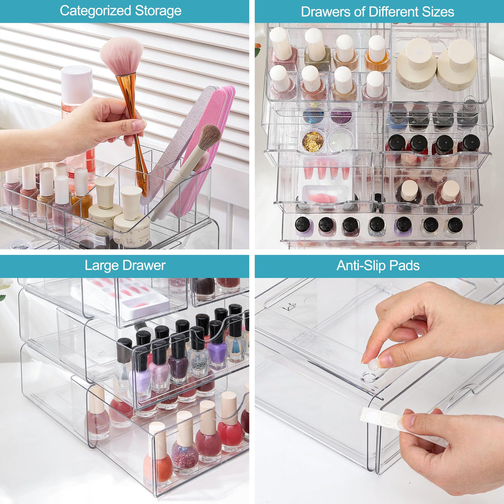Vtopmart 5 Tier Clear Makeup Organizer with 6 Drawers | Smart Storage Layout, Clear for Better Visibility, Stackable, Large Capacity, for Makeup Lipstick Brush Skincare