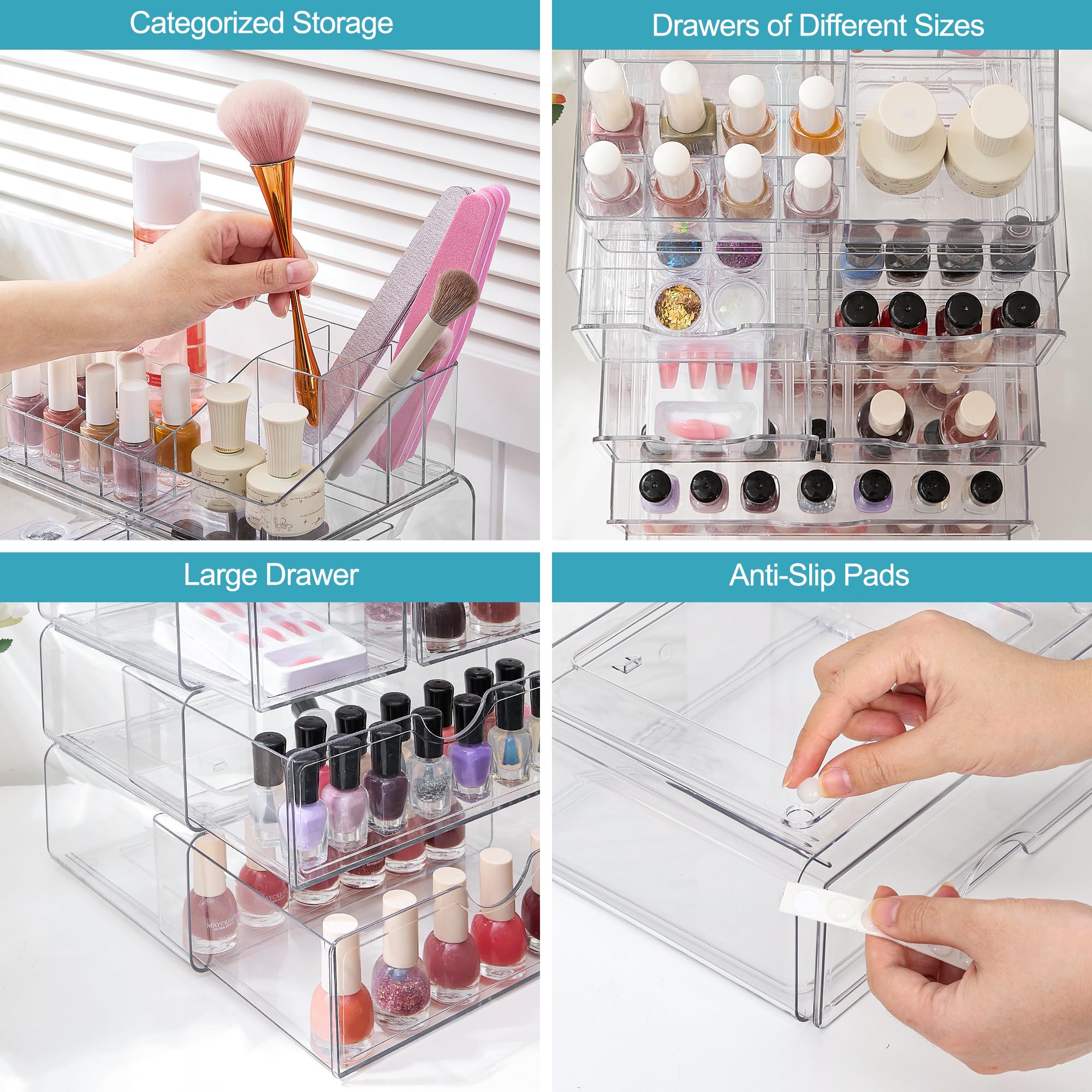 Vtopmart 5 Tier Clear Makeup Organizer with 6 Drawers | Smart Storage Layout, Clear for Better Visibility, Stackable, Large Capacity, for Makeup Lipstick Brush Skincare