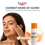 Eucerin Sun Age Defense Tinted Face Lotion SPF 50, 2.5 FL OZ | Universal Tinted Sunscreen for Face with Hyaluronic Acid, Non Comedogenic Facial Lotion, Fragrance Free