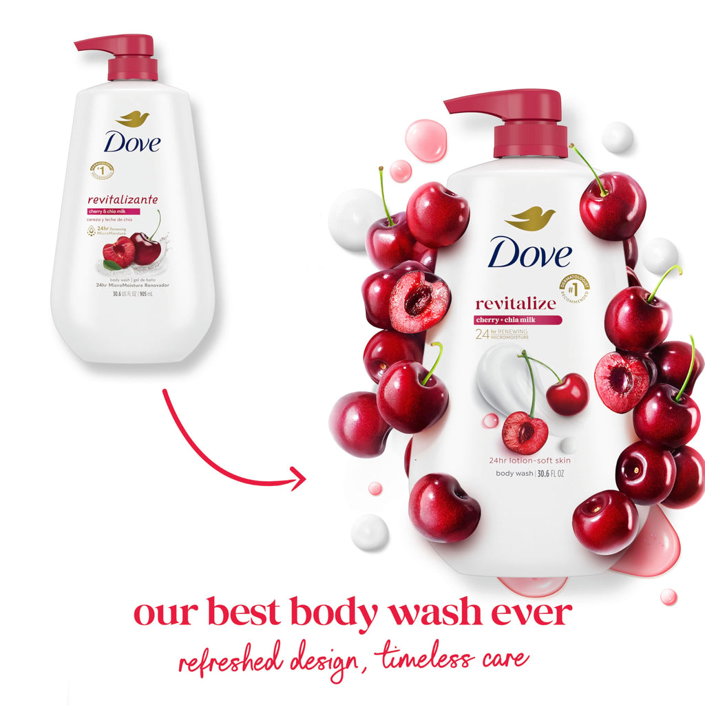 Dove Body Wash Cherry & Chia Milk 30.6 oz Pump, Sulfate Free | Dove Cherry & Chia Milk Body Wash hydrates skin with juicy cherry scent and MicroMoisture technology.