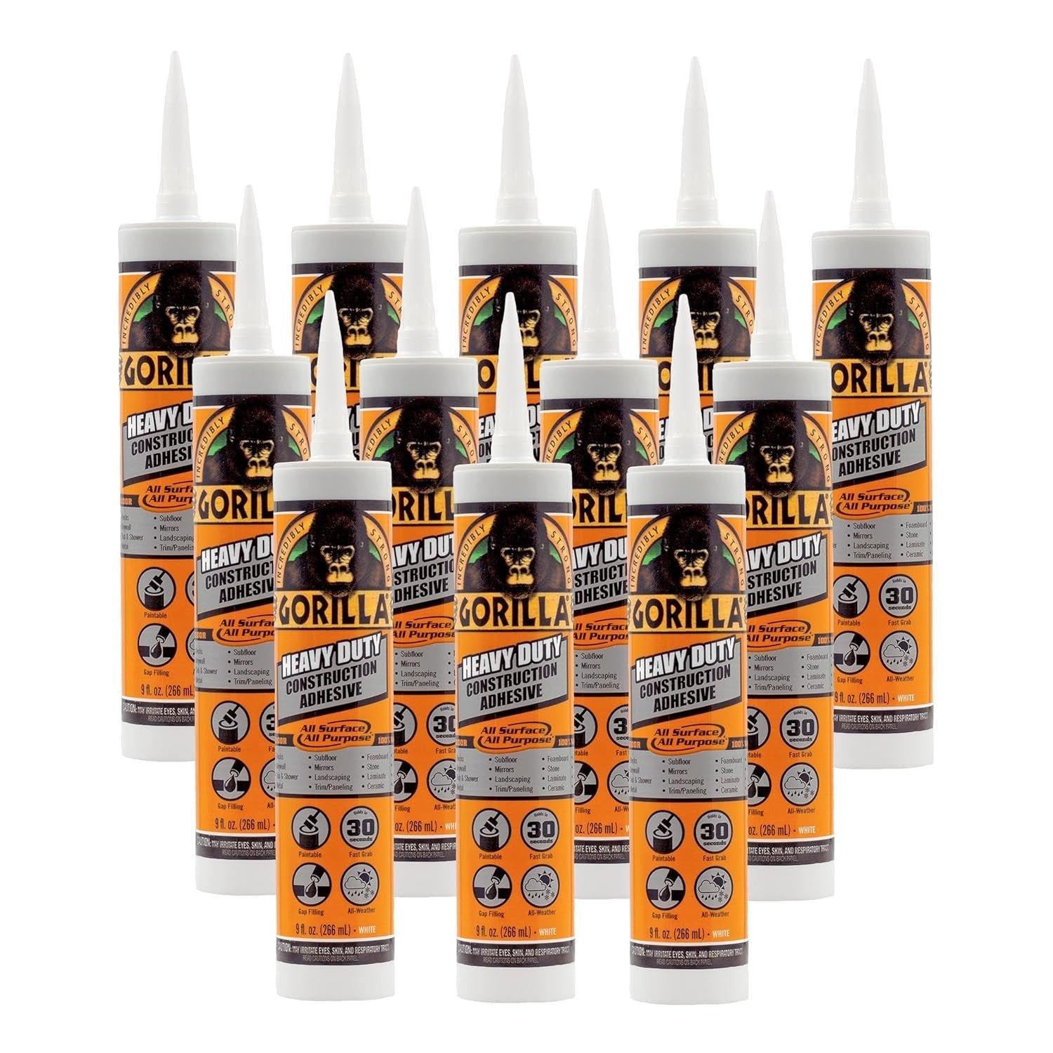 Buy now Gorilla Heavy Duty Construction Adhesive, White Glue, 9 Ounce Cartridge (Pack of 1) - Gap Filling and Waterproof 9 Ounce (Pack of 12) at indiglob india