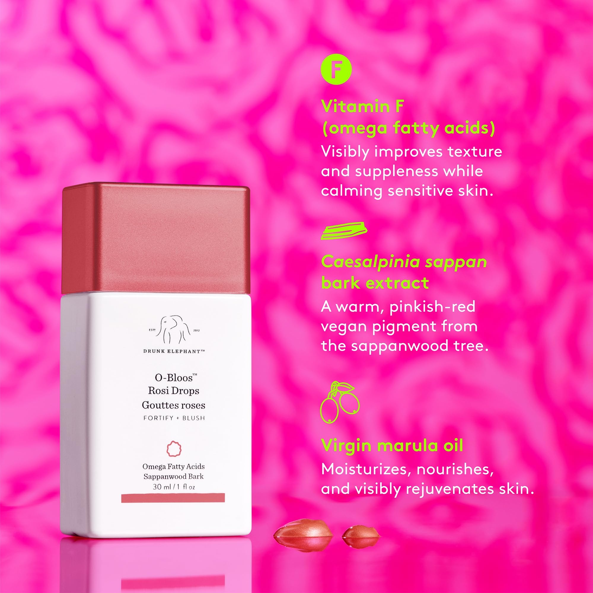 Buy now Drunk Elephant O-Bloos Rosi Drops - 30 ml/1 fl oz - Peachy-Pink Color Serum Drops - Clean Clinical Skincare - Cruelty-Free - Dermatologist-Tested - Free of Essential Oils, Silicones, and Fragrance at indiglob india