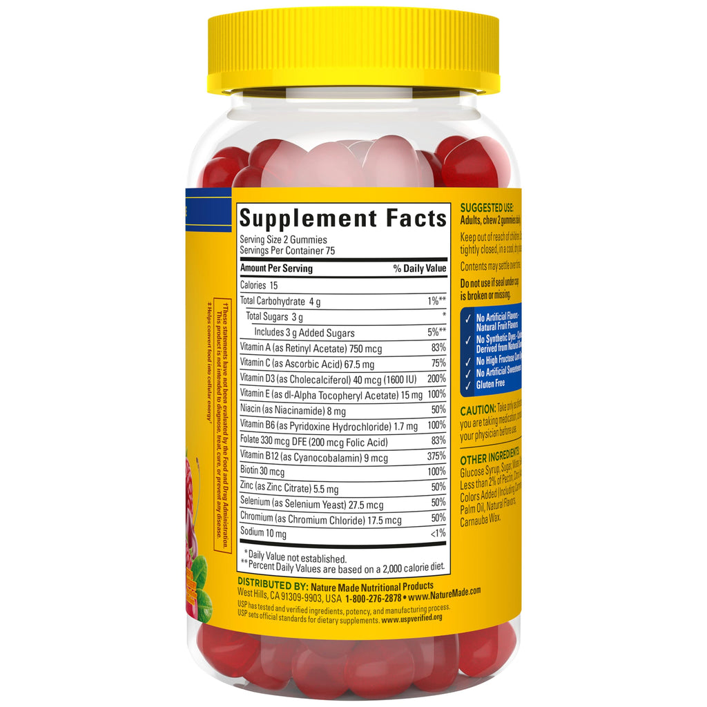 Nature Made Multi for Men, Mens Multivitamins Gummies, 150 Count | Gummy Vitamins and Minerals for Energy Metabolism Support, Multivitamin for Men, Cherry & Mixed Berry Flavors, 75 Day Supply