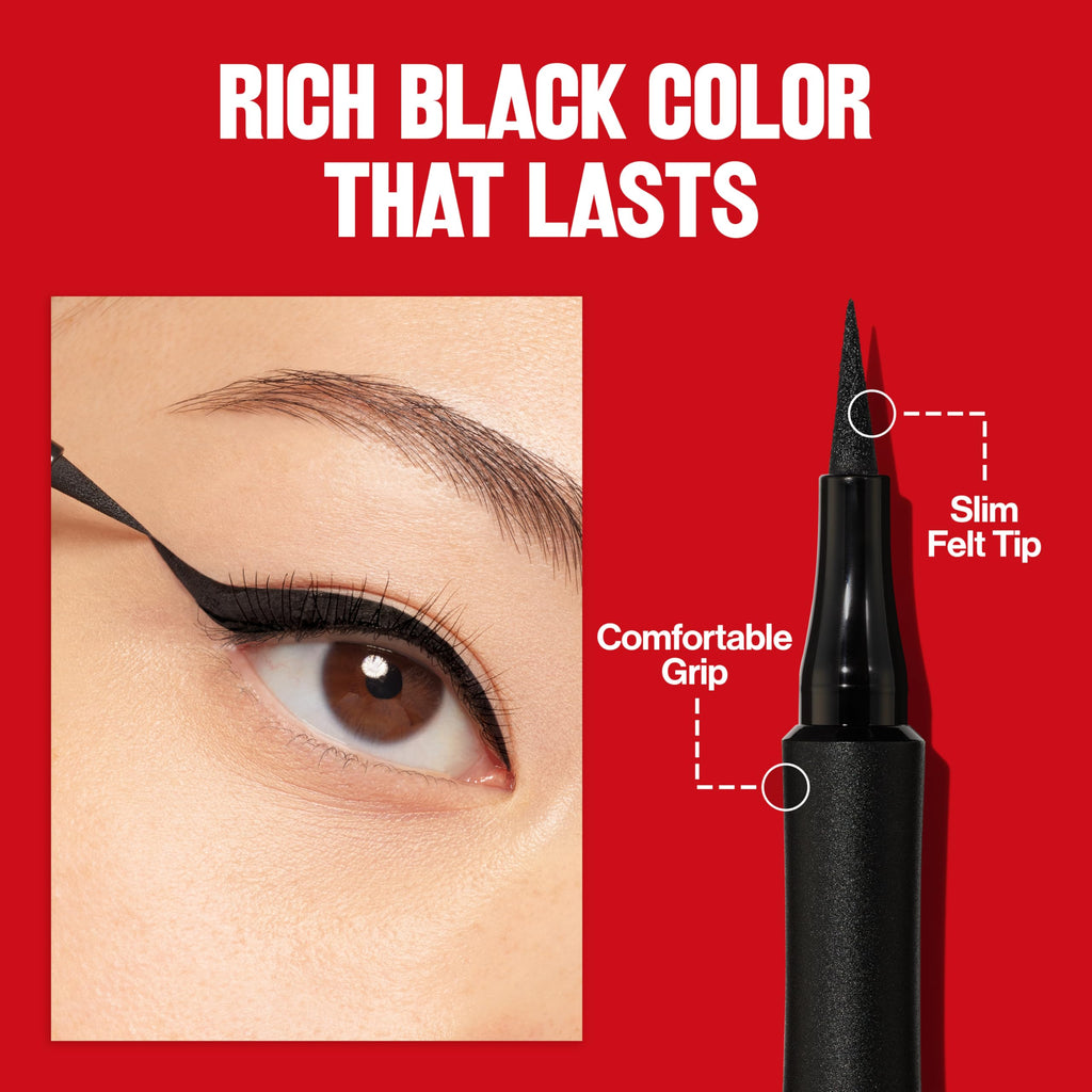 Revlon ColorStay Sharp Line Liquid Eyeliner, Blackest Black, 0.04 fl oz | Waterproof liquid eyeliner with felt tip for sharp, thin-to-thick lines. Smudge-proof, long-lasting.