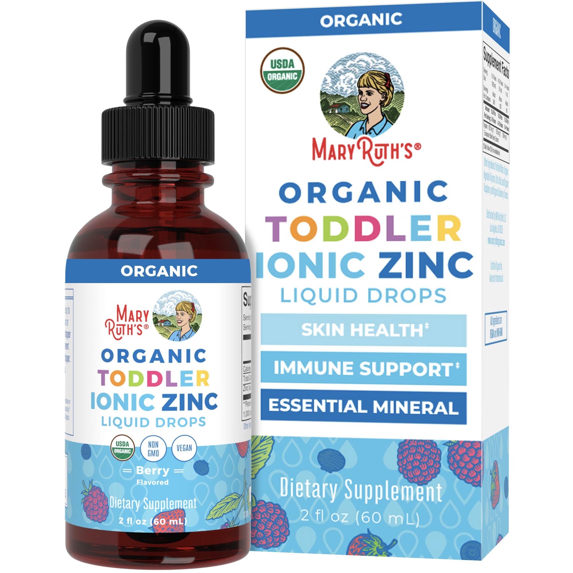 MaryRuth's Organic Toddler Zinc Liquid Drops, Berry Flavor, Vegan, 2 Fl Oz | Immune Support Supplement, Skin Health, Vegan, Formulated for Ages 1-3, 1 Month Supply