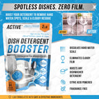 Dishwasher Detergent Booster Prewash Powder - ACTIVE Citric Acid Dishwashing Additive for Hard Water, Natural Dish Washer Shine & Rinse Aid, Lime Scale Remover for Cloudy Glassware - 64 Uses (32-oz)