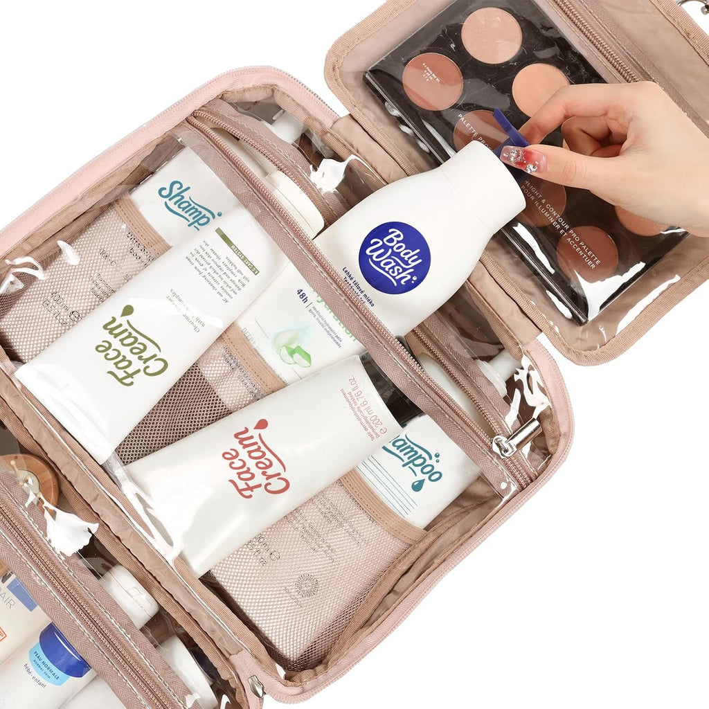 Buy now NISHEL Hanging Travel Toiletry Bag, Visible Makeup Organizer, Cosmetic Case for Journey Accessories, Bathroom Shower, Pink at indiglob india