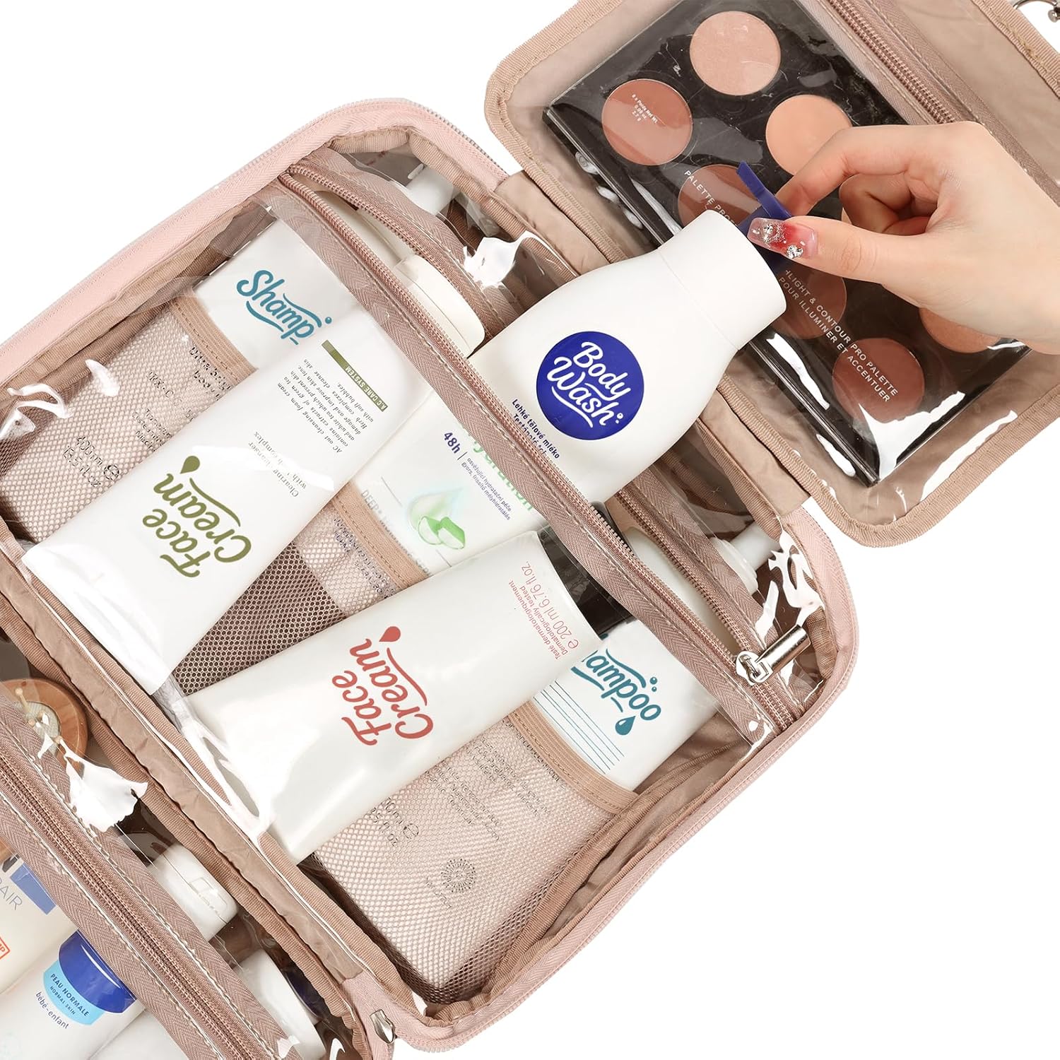 Buy now NISHEL Hanging Travel Toiletry Bag, Visible Makeup Organizer, Cosmetic Case for Journey Accessories, Bathroom Shower, Pink at indiglob india