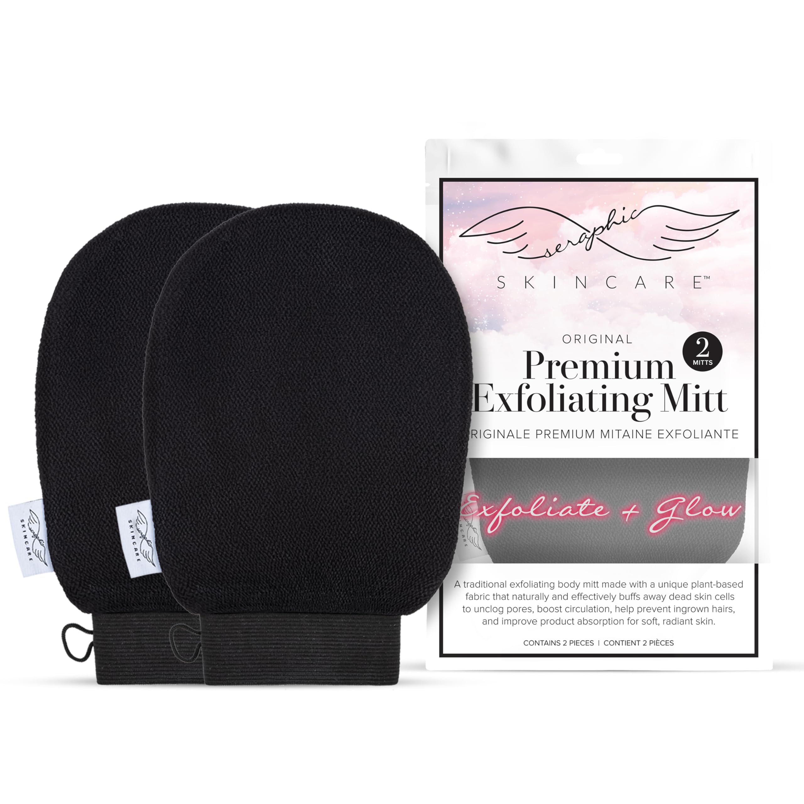 Buy now Seraphic Skincare (Original) Premium Exfoliating Mitt for Body (1pc) â€“ 100% Vegan Viscose Traditional Body Scrub Glove Kessa Korean Washcloth â€“ Body Exfoliator for Self-Tan Removal & Keratosis Pilaris Original 2 Pack at indiglob india