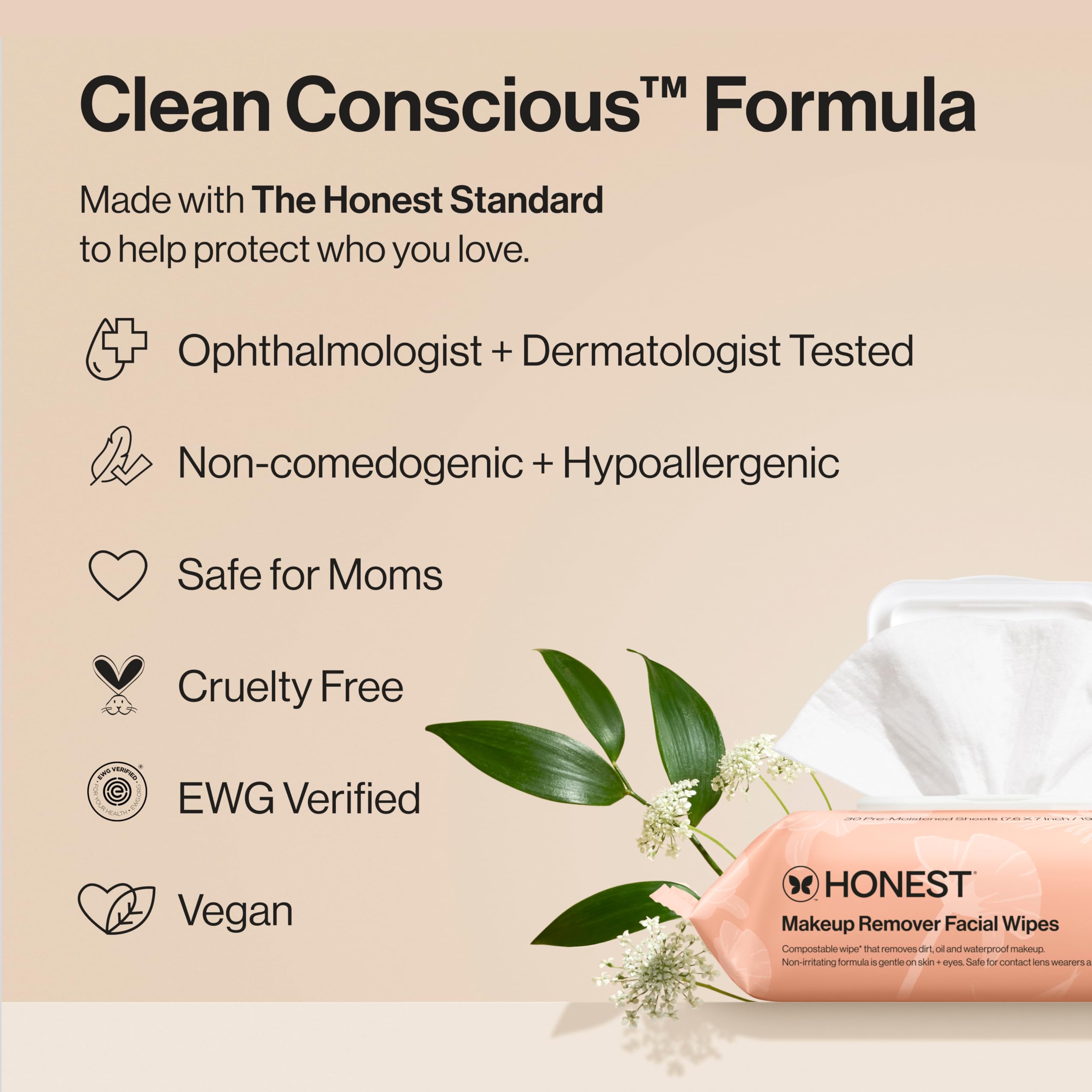 Honest Beauty Cleansing Makeup Remover Facial Wipes, Fragrance-Free, 90ct