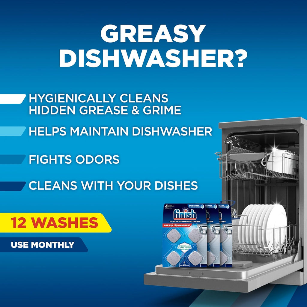 Buy now Finish Dishwasher Cleaner Tablets, Deep Cleans Hidden Grease & Grime, Fights Odors, No Extra Wash Cycle, Helps Maintain Dishwasher, 12 Month Supply, 12 Count at indiglob india