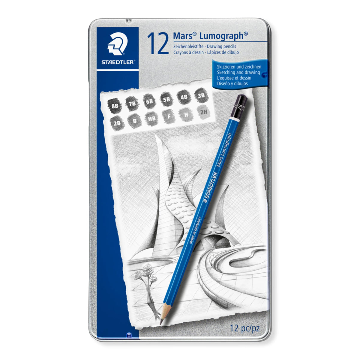 STAEDTLER Mars Lumograph Art Drawing Pencils 12-Piece Gift Set in Metal Tin