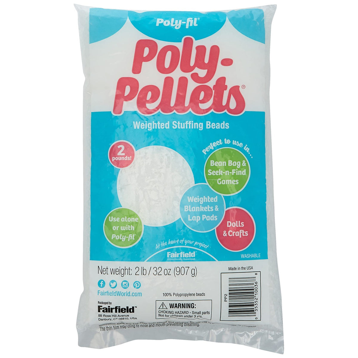 Poly-Fil Fairfield Poly-Pellets Weighted Stuffing Beads, 32-Ounce Bag, 1 Pk