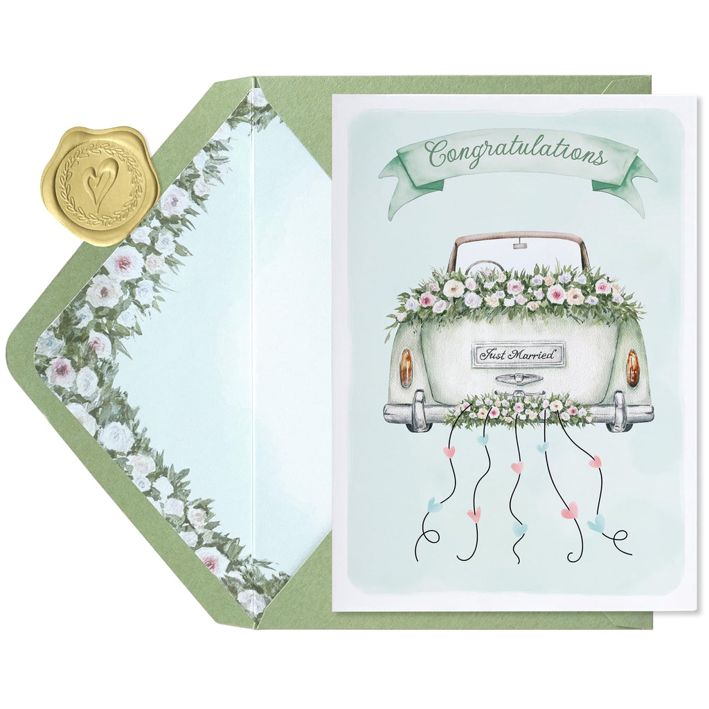 Wedding Card for Bride and Groom-Elegant Bridal Shower & Engagement Card, Congratulations Greeting Card for Bride to Be, Wedding Gifts for Couples(Getaway Car)