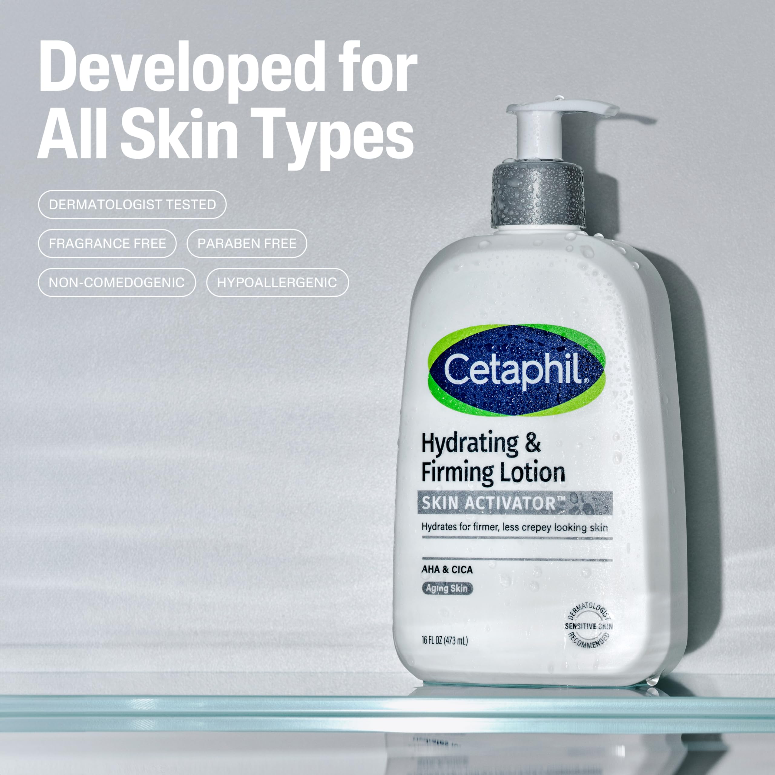 Cetaphil Skin Activator Firming Body Lotion, AHA & CICA, 16 Fl Oz | Anti-Aging Moisturizer For Dry, Sagging Skin, Mandelic Acid AHA + Centella Asiatica CICA, Firms And Hydrates Mature Skin