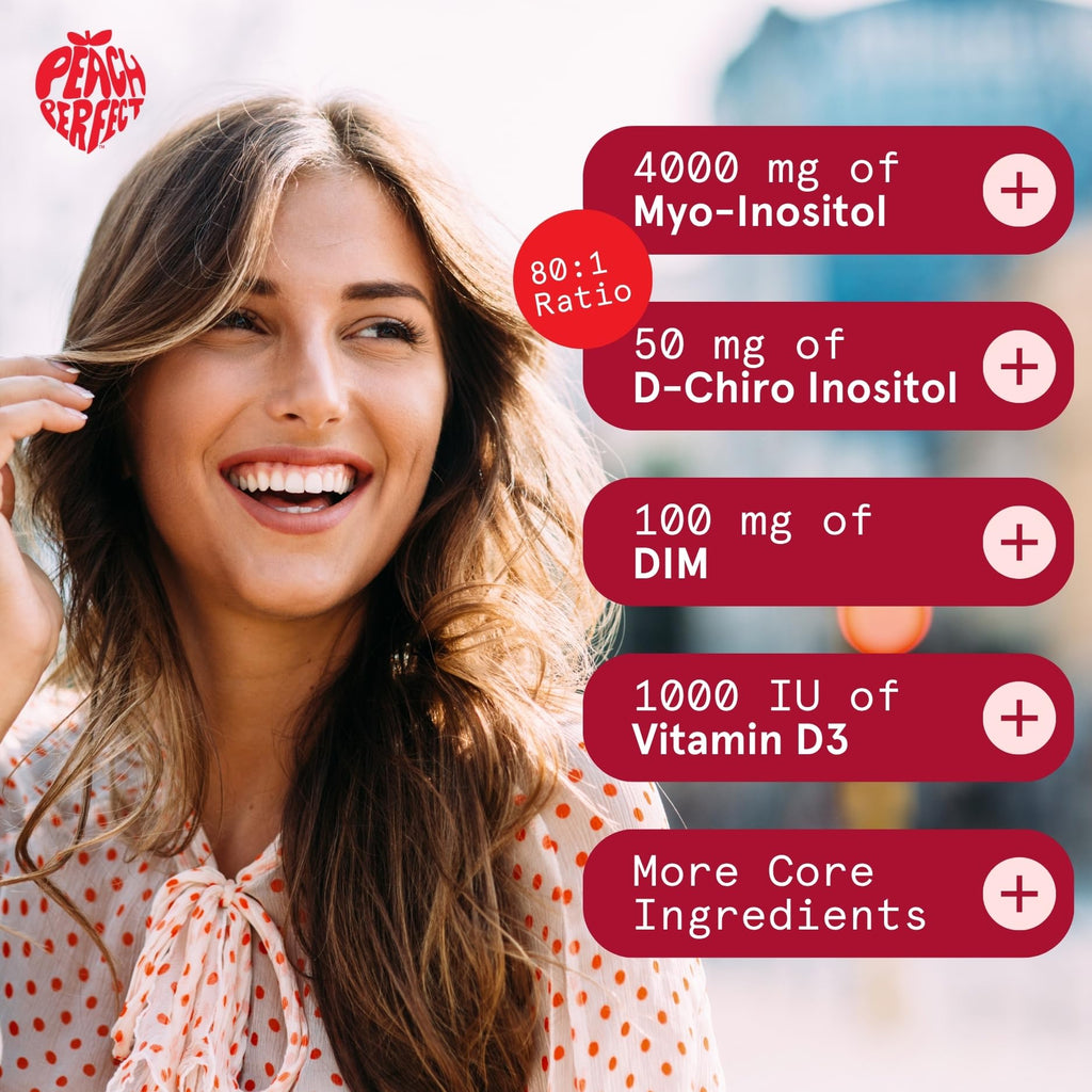 Peach Perfect Inositol Powder Multivitamin, Pink Lemonade Flavor – 4g Myo & D-Chiro Inositol, DIM, Zinc, Magnesium Glycinate, Vitamin D3 – Supports Women’s Health, Cycle, Energy, 30 SVG