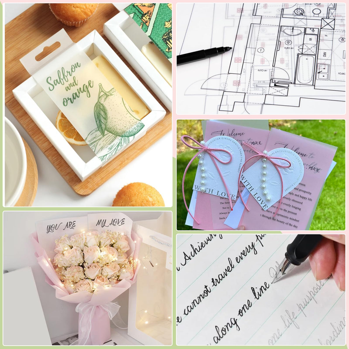 Phinus 72 Sheets Translucent Vellum Paper 8.5 x 11, Printable Vellum Jackets Vellum Paper for Invitations, Tracing Paper for Drawing Sketching, Invitation Belly Bands, Gift Box Liners, White
