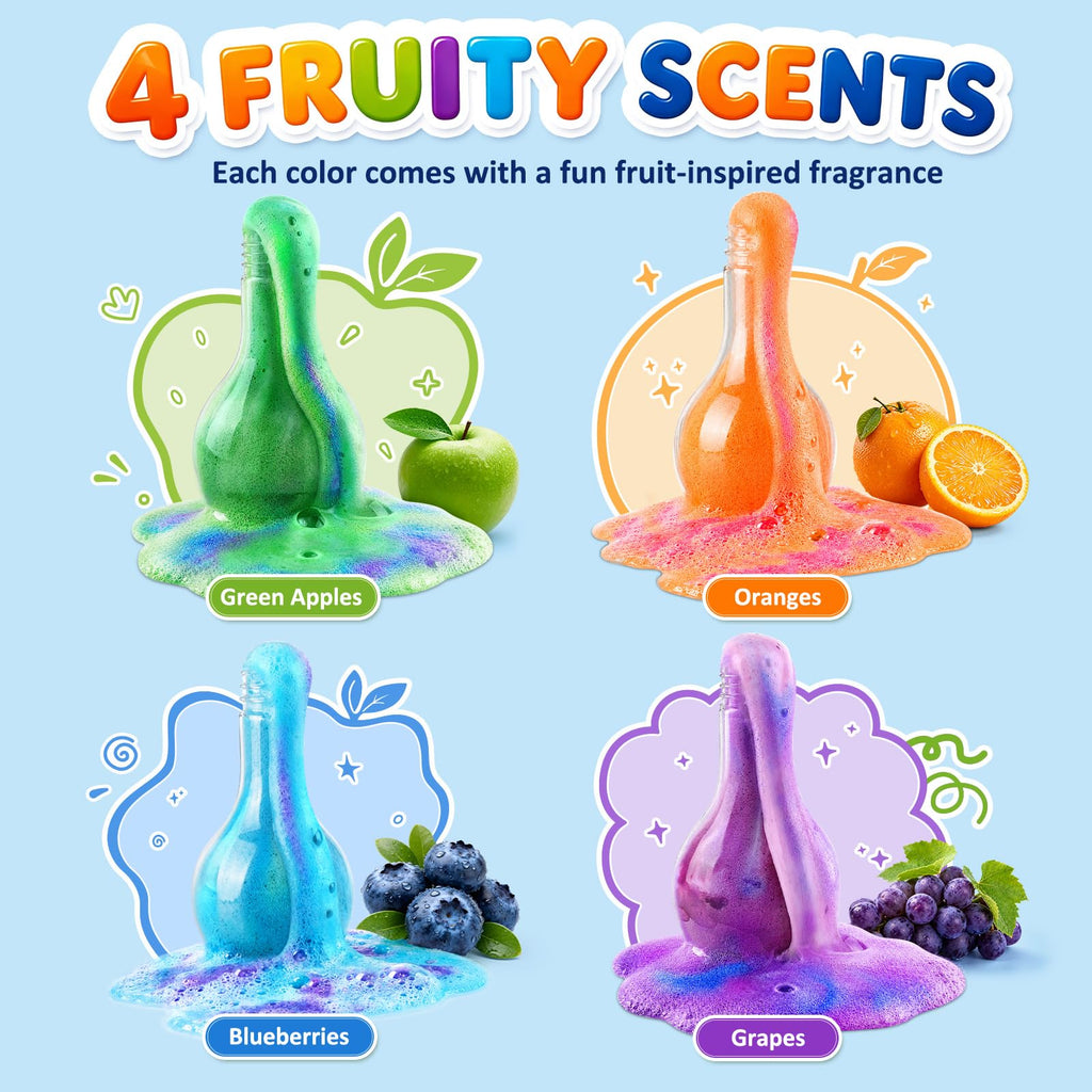 Bubble Bath Potion Kit for Kids, 4Pcs Fizzing Bath Bombs with Colorful Foam