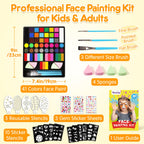 Mocoosy 41 Color Face Painting Kit for Kids, Non-Toxic Water Activated Face Paint Palette With Stencils, Brushes, Gem, Professional Facepainting Kit for Halloween Makeup, Cosplay Party, Carnival