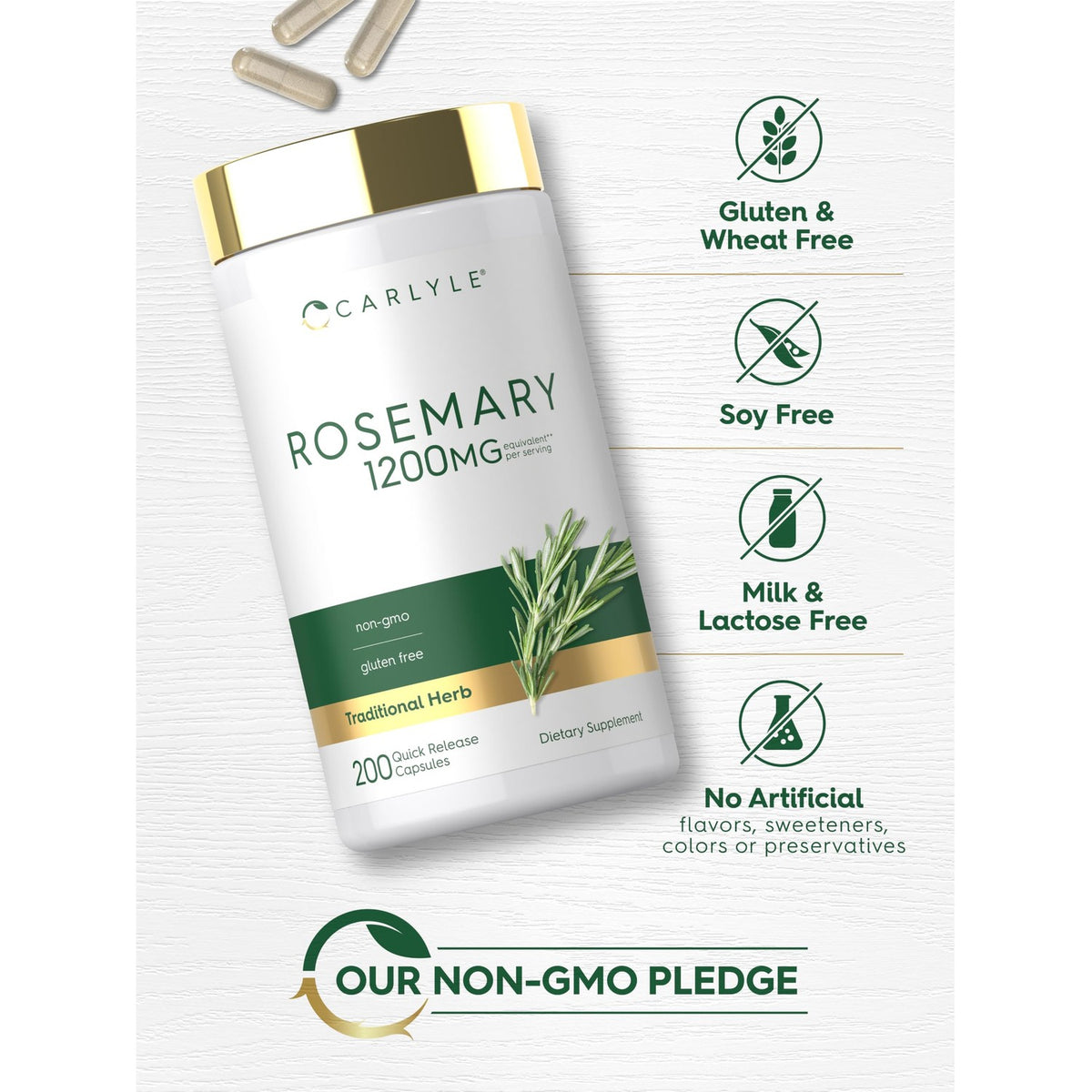 Carlyle Rosemary Capsules | 200 Count | Non-GMO & Gluten Free Extract