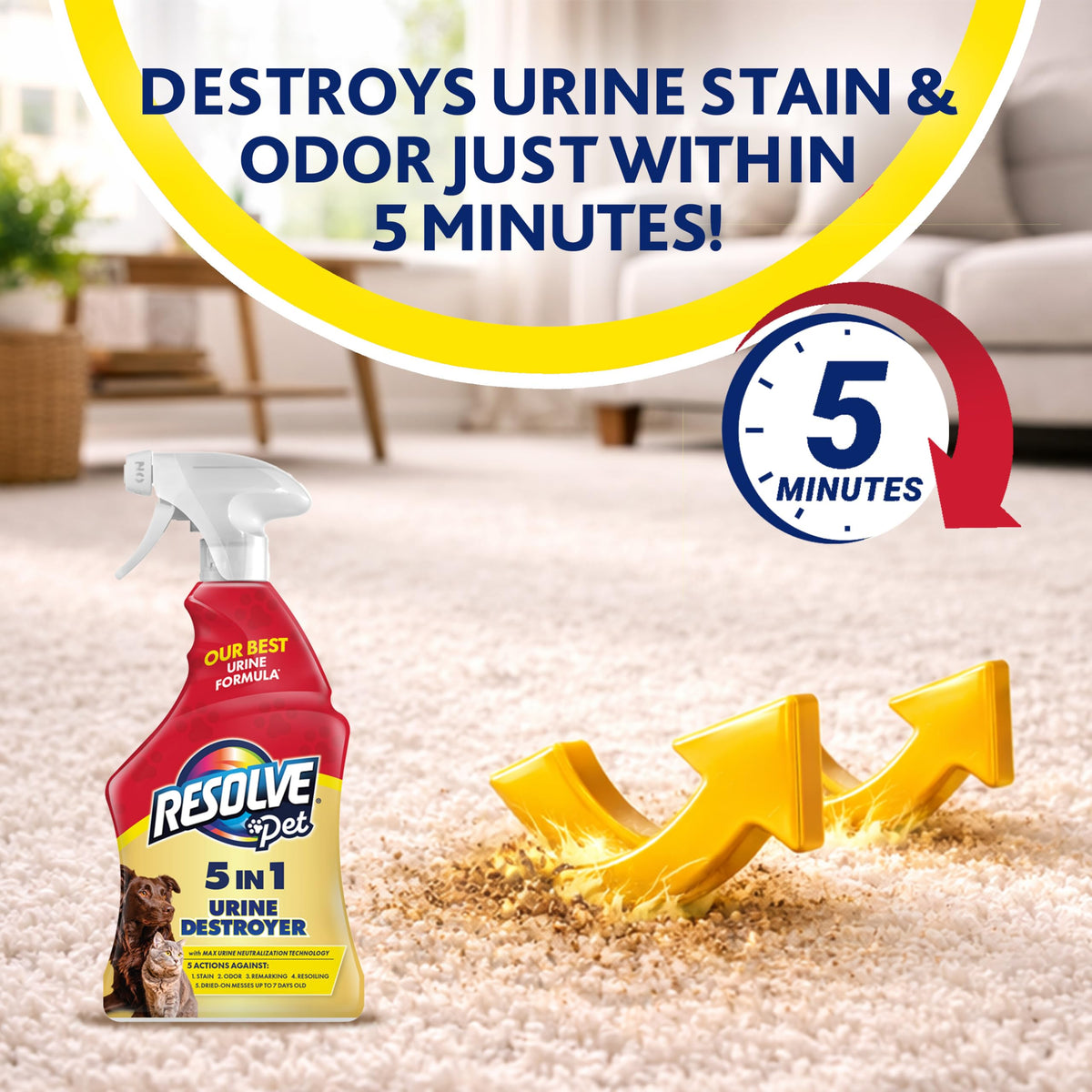 Resolve® 5-in-1 Urine Destroyer Carpet Cleaner Spray, Pet Stains, 22oz