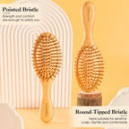 GAINWELL Hair Brush for Hair Growth, Bamboo Bristles Detangling Wooden Paddle Hair Brush for Massaging Scalp, All Hair Types Women Men Kids, Ergonomic Handle, Pointed Bristle