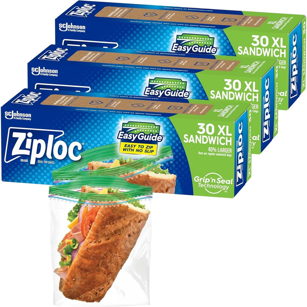 Buy now Ziploc XL Sandwich and Snack Bags with EasyGuide Texture, Plastic Storage Bags with Grip 'n Seal Technology, 90 Bags Total 90 Count at indiglob india
