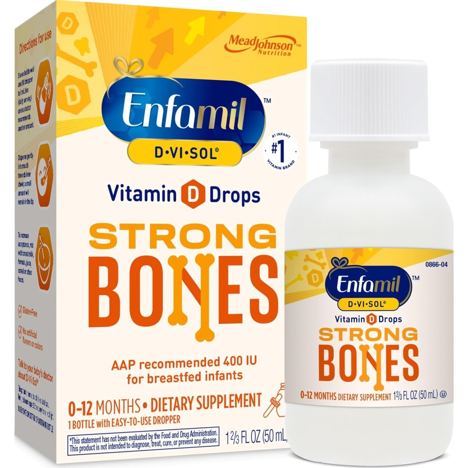 Enfamil Baby Vitamin D-Vi-Sol Liquid Supplement Drops for Infants, Supporting Strong Teeth & Bones in Newborn Babies, Easy-to-Use, Gluten-Free, 50 Day Supply, Dropper Bottle