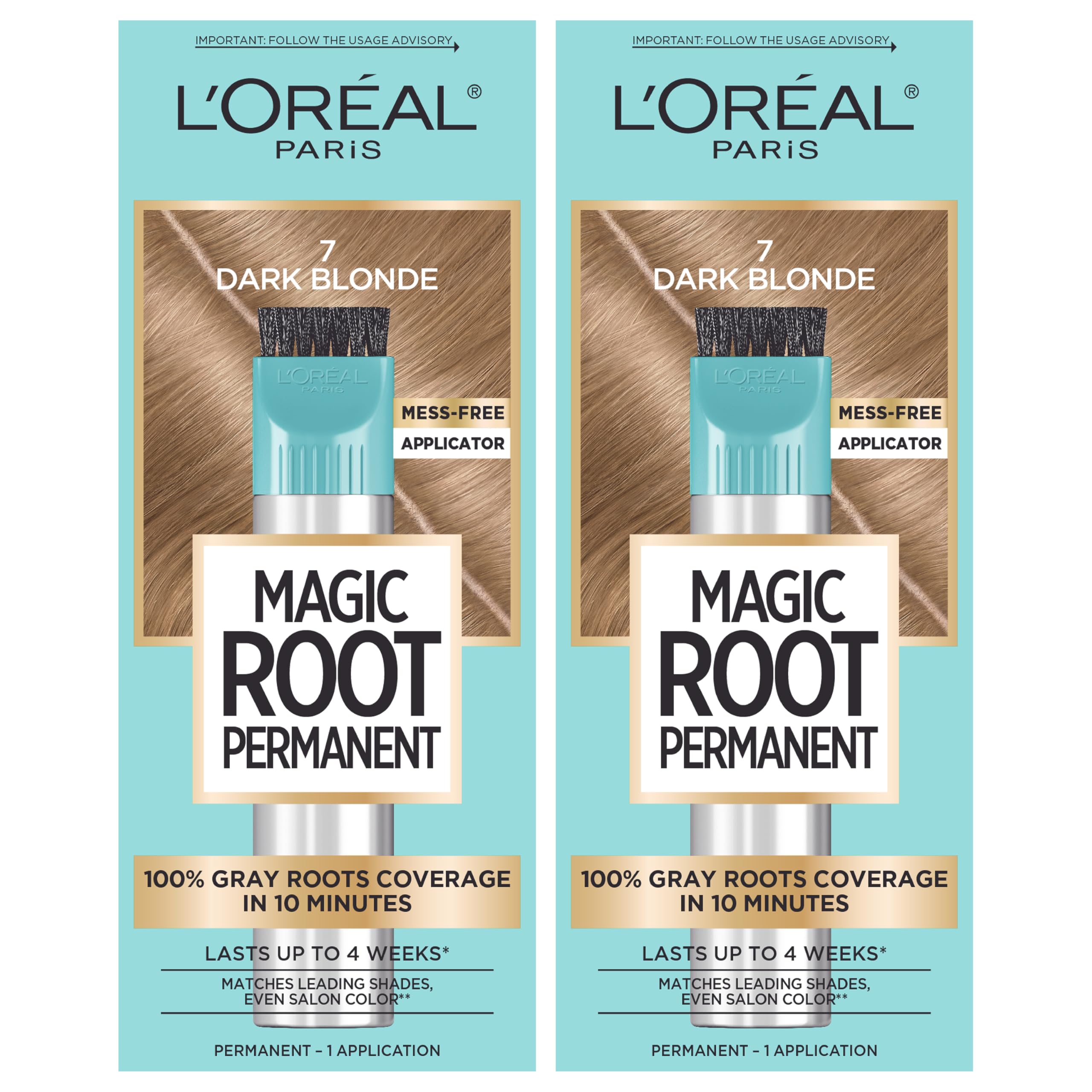 Buy now L'Oreal Paris Magic Root Rescue 10 Minute Root Hair Coloring Kit, Permanent Hair Color with Quick Precision Applicator, 100 percent Gray Coverage, 4 Dark Brown, 2 count 7 Dark Blonde 1 Count (Pack of 2) at indiglob india