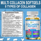 Collagen Peptides Softgels, Multi Collagen Peptide w/ Glucosamine Chondroitin MSM Biotin, Hydrolyzed Collagen Peptides Complex for Women Supports Skin Hair Nail Joints Bones Gut Health, Non-GMO