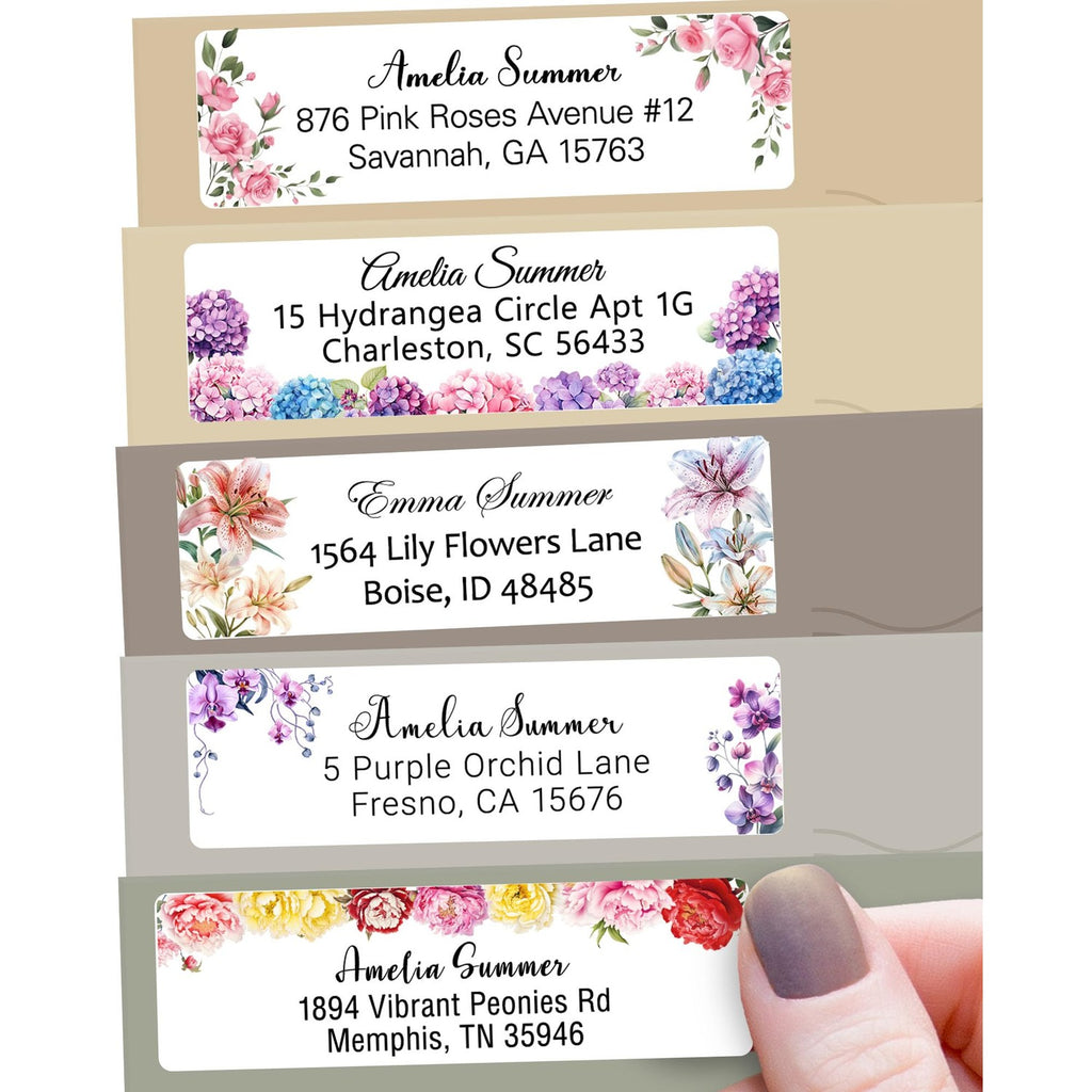 Personalized Return Address Labels Floral - High Gloss Custom Mailing Labels on Sheets - Self-Adhesive Return Stickers for Envelopes with Crisp Printing Design (50-1000)
