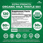 Zazzee USDA Organic Milk Thistle 50:1 Extract, 120 Vegan Capsules | 80% Silymarin Flavonoids, 4 Month Supply, Silybum Marianum, Liver Support & Detox Support, All-Natural, Non-GMO, Made in USA