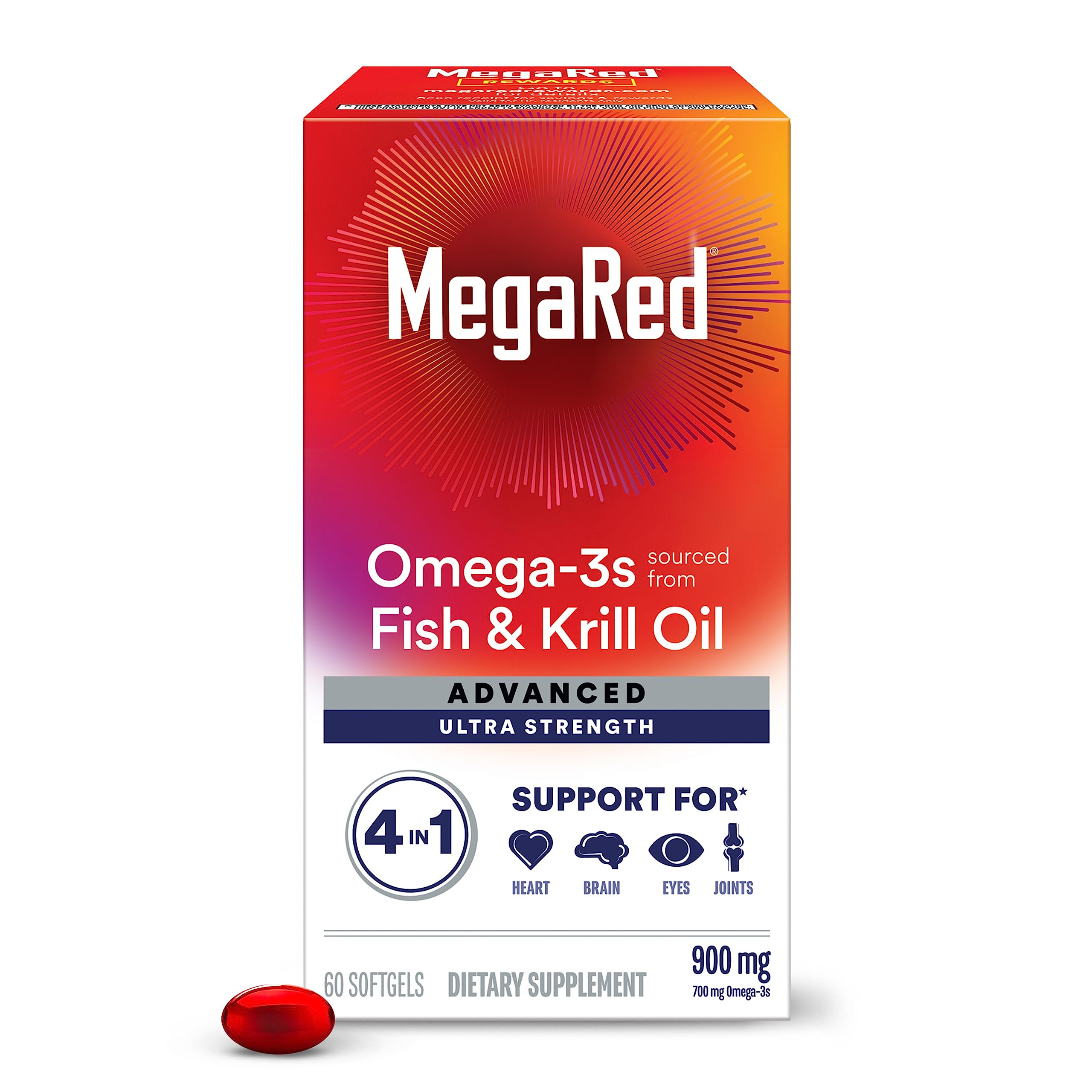 MegaRed Omega 3 Fish Oil & Antarctic Krill Oil Softgels for Brain, Heart, Joints & Eye Support, (80 Count Bottle), Concentrated Omega 3 Fatty Acid Supplement with EPA, DHA, Phospholipids