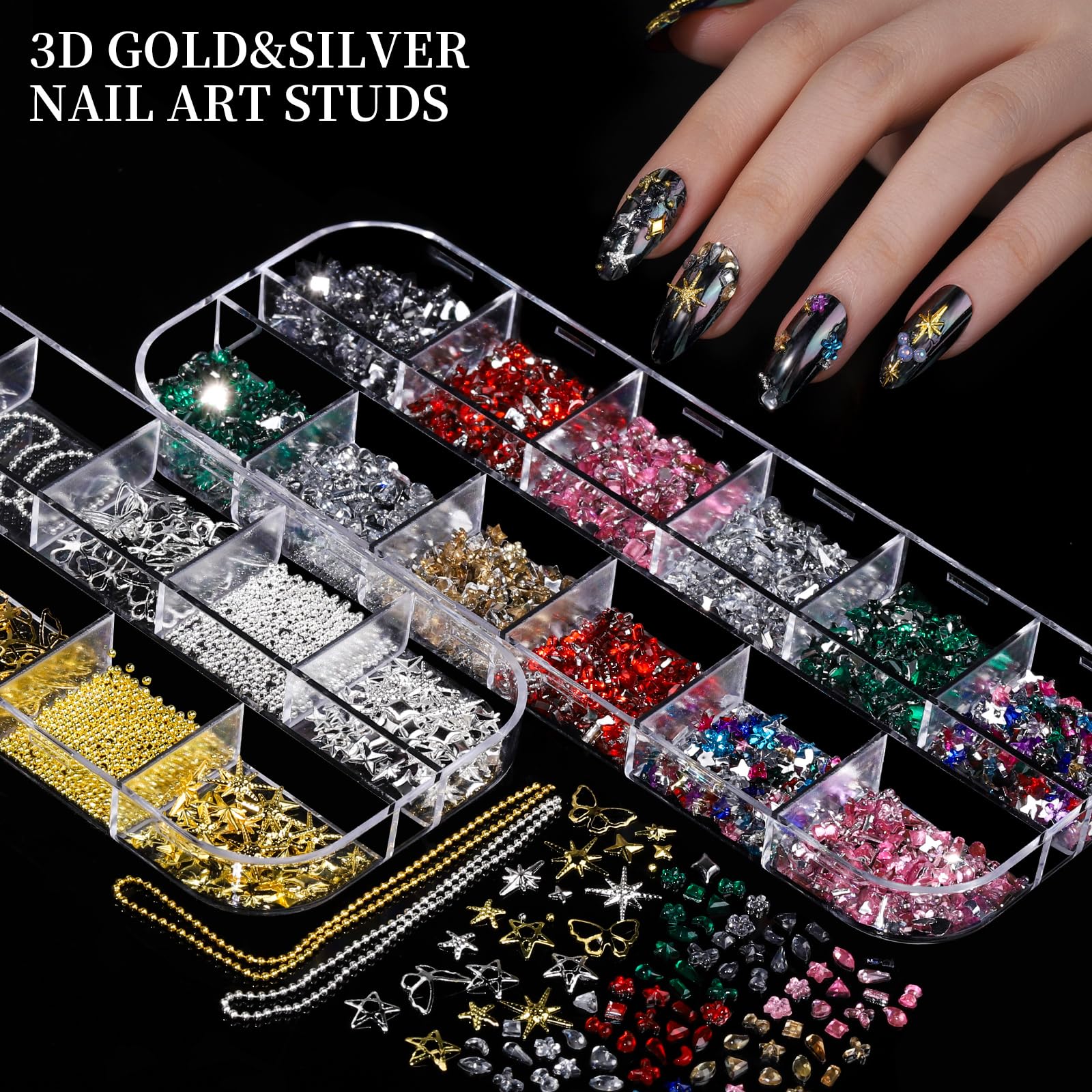 FANDAMEI Nail Charms, Nail Rhinestones Kit with 8 Boxes of Nail Gems, Bedazzling Kit for Nails, Colorful Clear Flatback Rhinestones, Charms Y2K for Nails, Multi Shape Nail Art Accessories for Crafts
