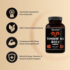 Buy now Tongkat Ali 200:1 (Longjack) Extract for Men, 2000mg Per Serving, 150 Capsules, Indonesia Origin, Eurycoma Longifolia | with Panax Ginseng for Energy, Stamina, & Male Health Support at indiglob india