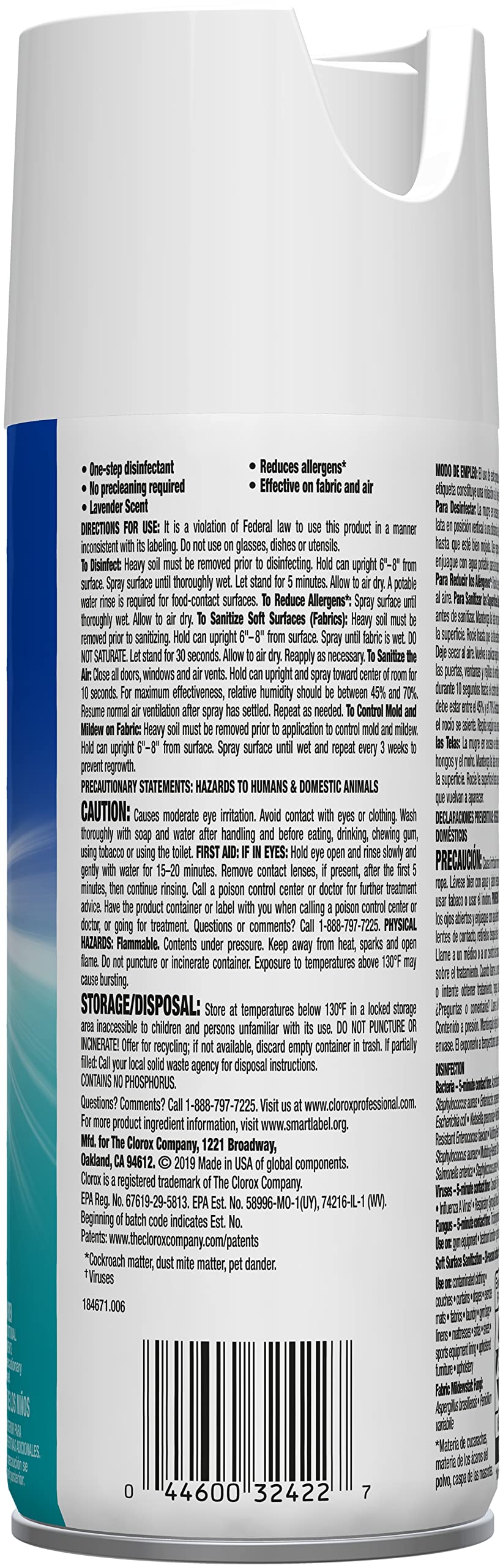 Buy now Clorox Fabric Sanitizer Aerosol Spray, Lavender Scent 14 Ounces at indiglob india