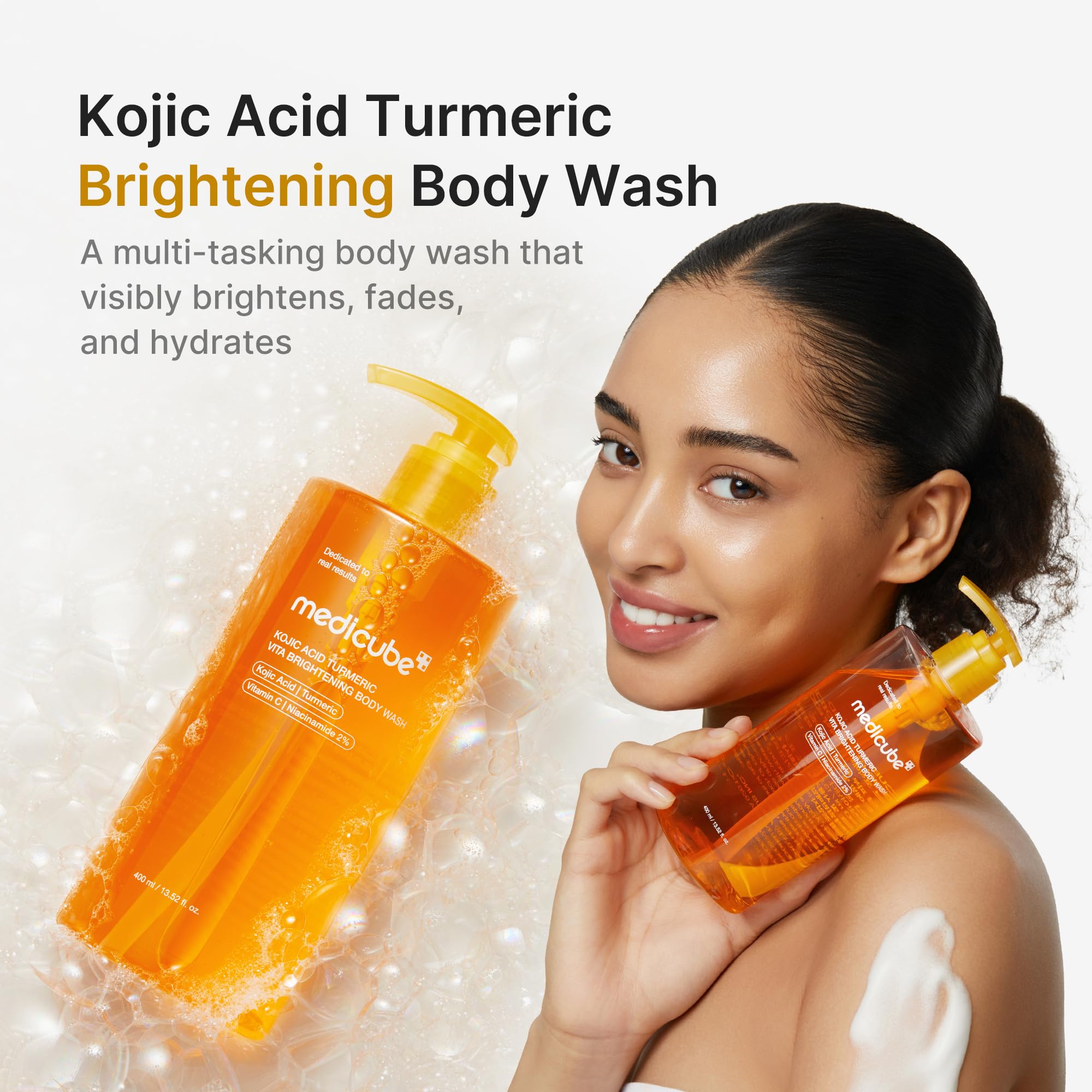 medicube Kojic Acid Turmeric Brightening Body Wash, 13.52 fl.oz | Shower Gel for Uneven Skin - Niacinamide, Vitamin C, AHA BHA, Deep Cleansing & Hydrating, Easy & Effective, 13.52 fl.oz