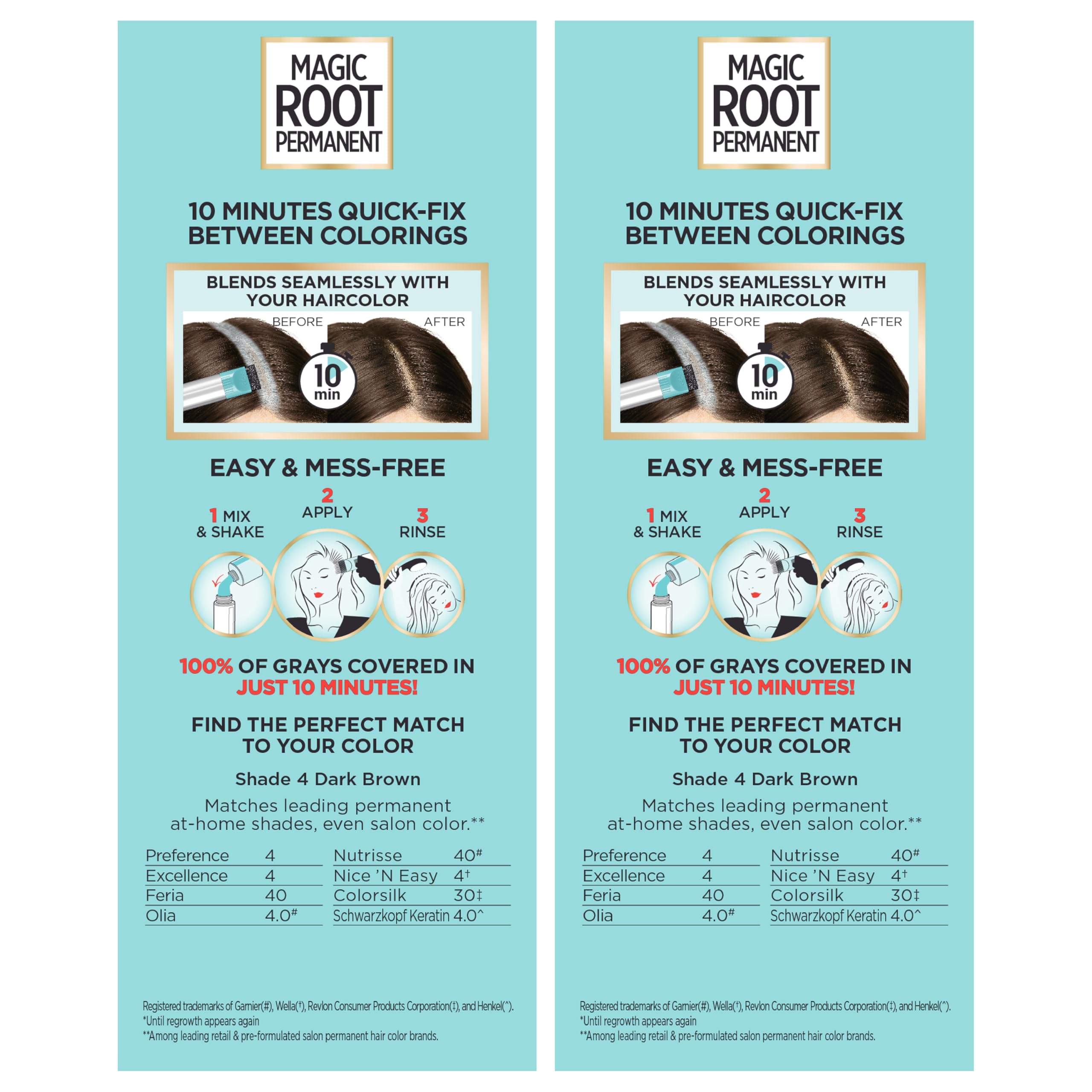 Buy now L'Oreal Paris Magic Root Rescue 10 Minute Root Hair Coloring Kit, Permanent Hair Color with Quick Precision Applicator, 100 percent Gray Coverage, 4 Dark Brown, 2 count at indiglob india