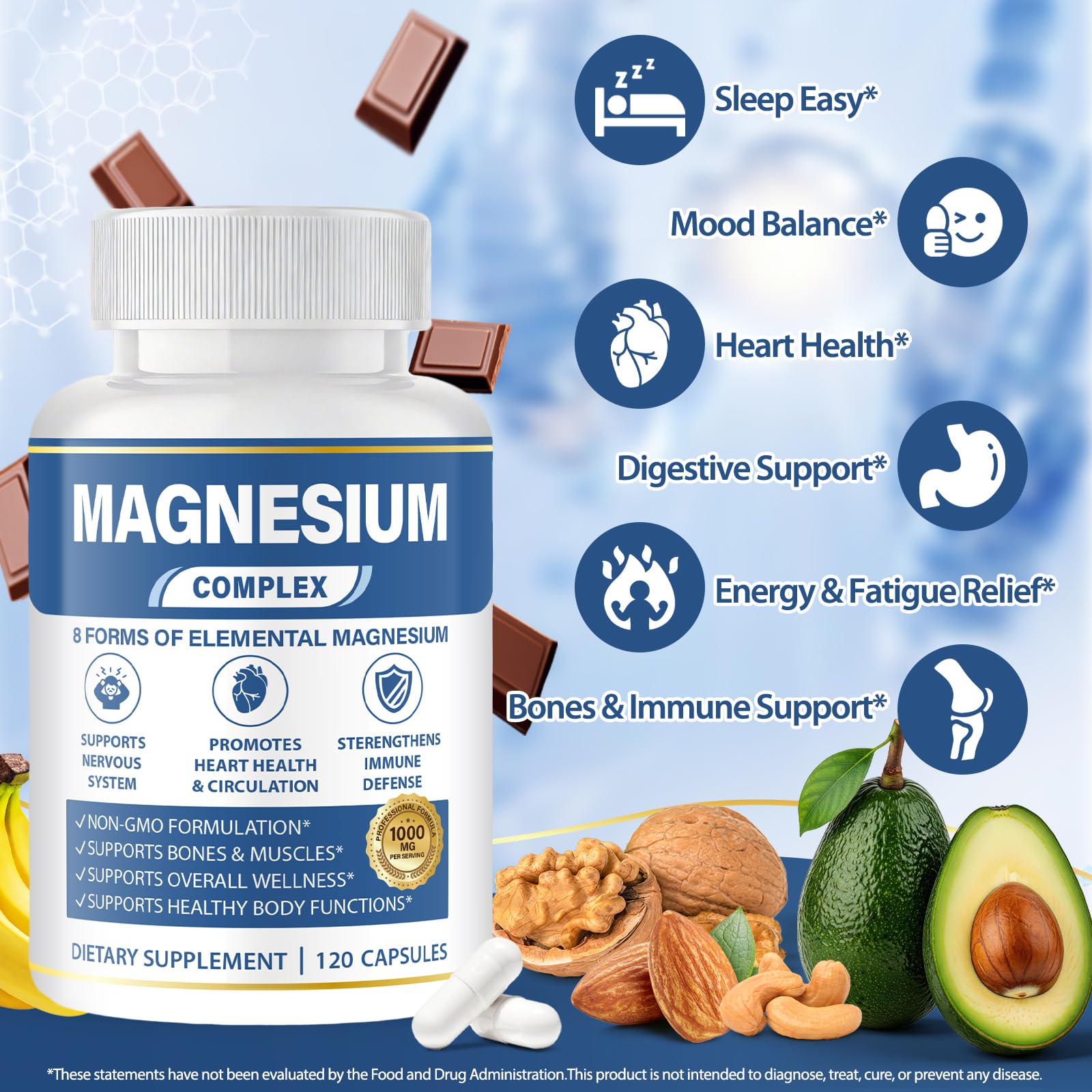 1000mg Magnesium Complex 8 in 1 for Women & Men Vegan Magnesium Supplement | With Glycinate, Citrate, Malate, Taurate & More Magnesium Forms, Vegan Formula for Sleep, Fatigue & Heart Health 120 Capsules