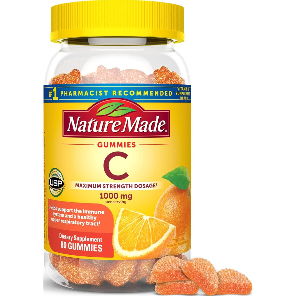 Nature Made Vitamin C Gummies, Maximum Strength Dosage, 80 Count | Vitamin C 1000mg per Serving, Adult Vitamin C Immune Support Gummies, Daily Immune Support, Tangerine Flavor, 20 Day Supply