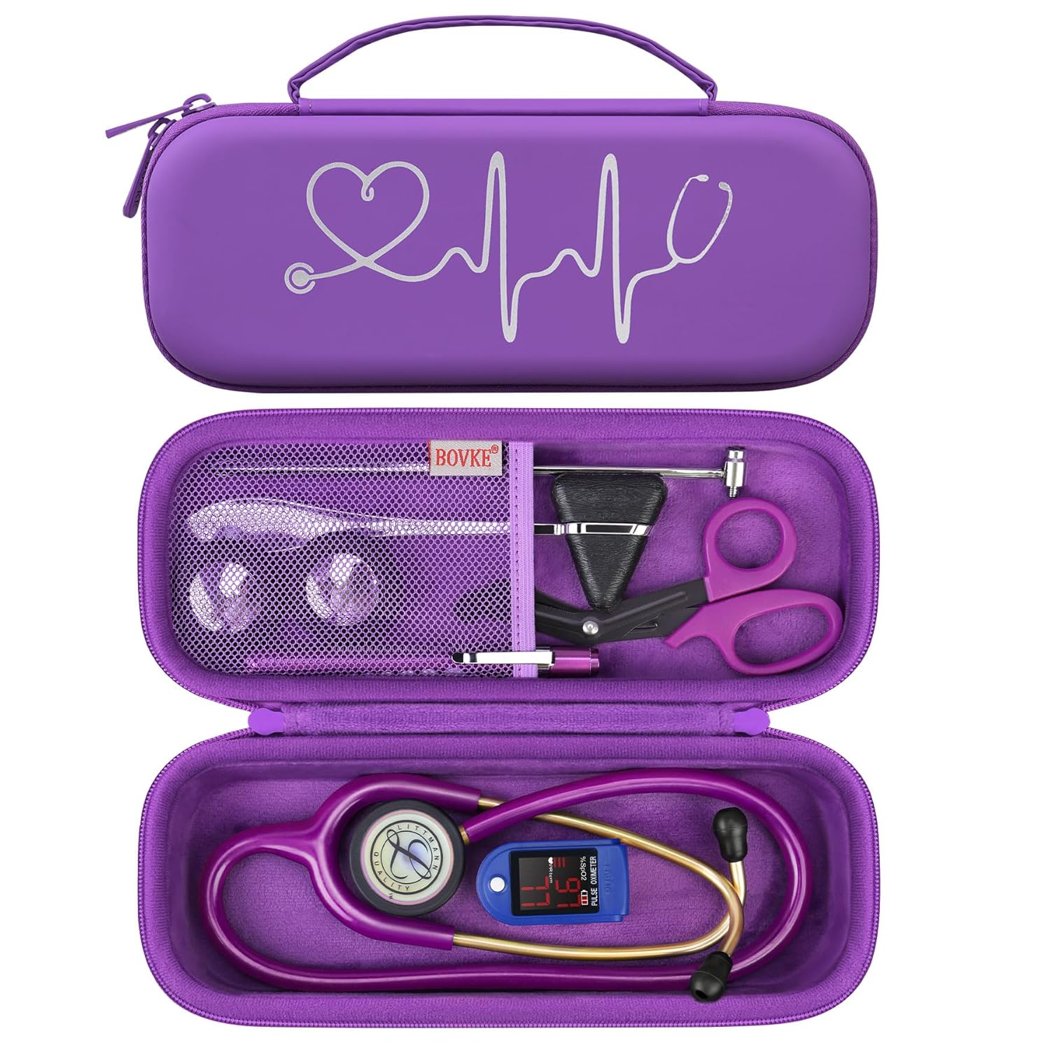 Buy now BOVKE Stethoscope Case for 3M Littmann Classic III, Lightweight II S.E, MDF Acoustica Deluxe Stethoscopes - Extra Room for Medical Bandage Scissors EMT Trauma Shear and LED Penlights, Black Dark Purple at indiglob india