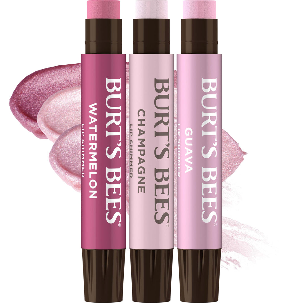 Burt's Bees Lip Shimmer Nude Collection, Tinted Lip Balm, 0.09 oz., 3 Tubes | Moisturizing for All Day Hydration, Natural Glowy Pigmented Finish, Buildable Color, 3 Warm Shades